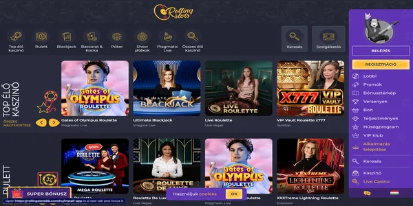 Rolling Slots Casino live casino selection on mobile