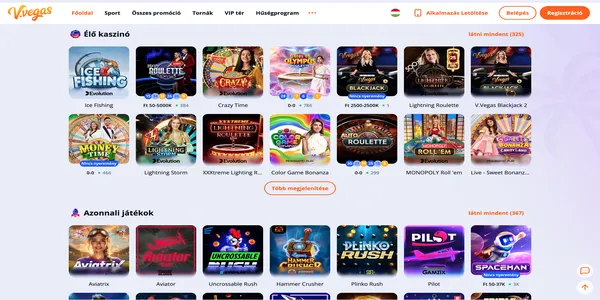 V.Vegas Casino live casino selection on mobile
